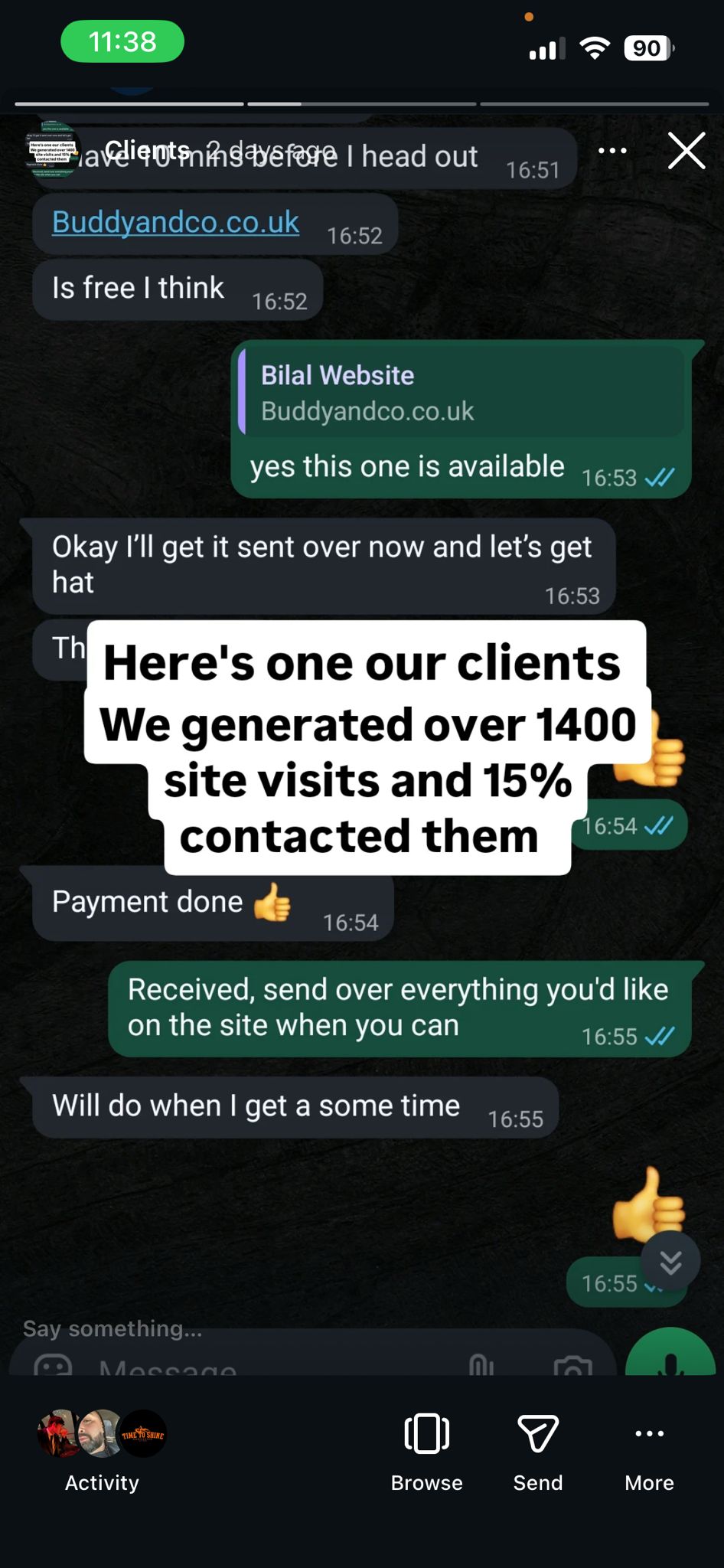 Client result showing 1400+ visits